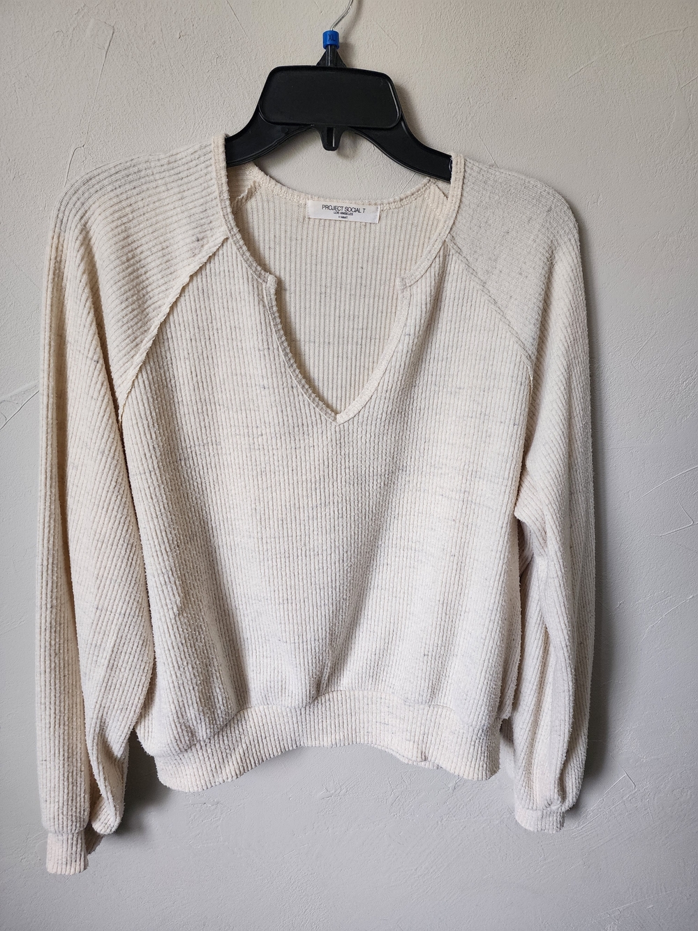 Project Social T Off-White Ribbed V-Neck Pullover Sweater Size XS